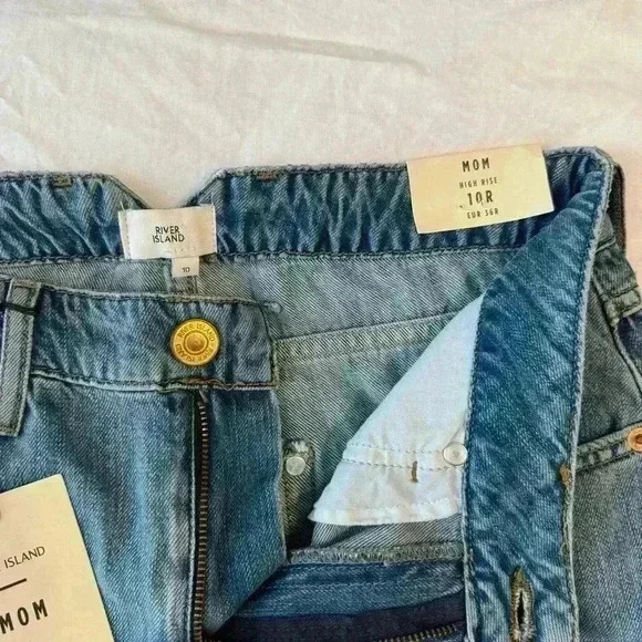 River Island women’s high rise mom jeans 10R distressed NWT pants slouchy ripped - Picture 4 of 11